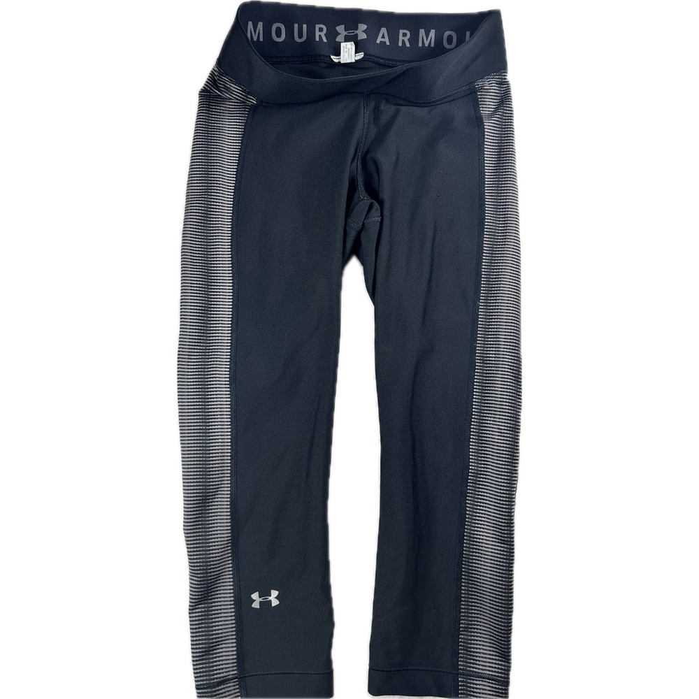 Under Armour HeatGear Cropped Capri Leggings Black Striped Side Panel Medium